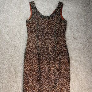 Vintage Taurus Dress Womens 8P Brown Leopard Sheath Sleeveless Scoop Neck Midi